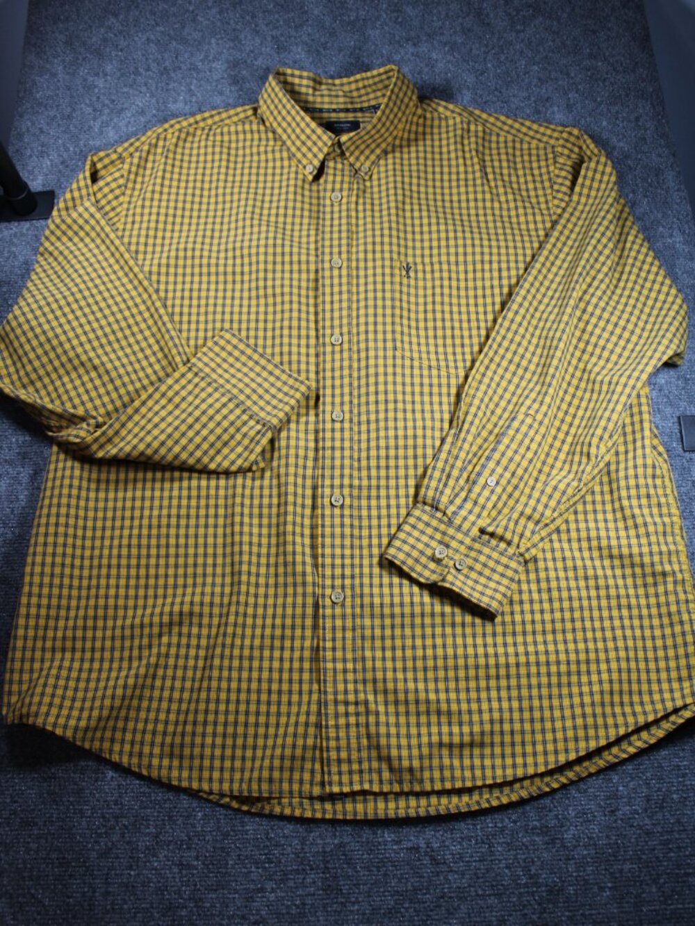 Arrow Small Men’s Button Down Shirt Yellow Blue Checked Shirt Long Sleeve